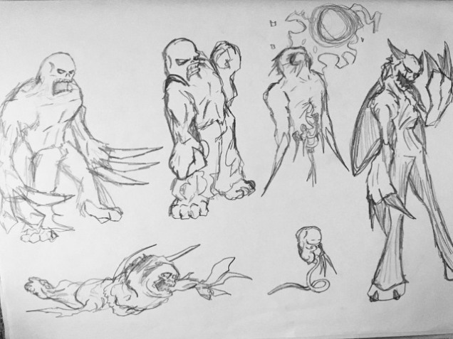 Concepts for varying types of Super Human enemies in the Bloodfest video game (2002).